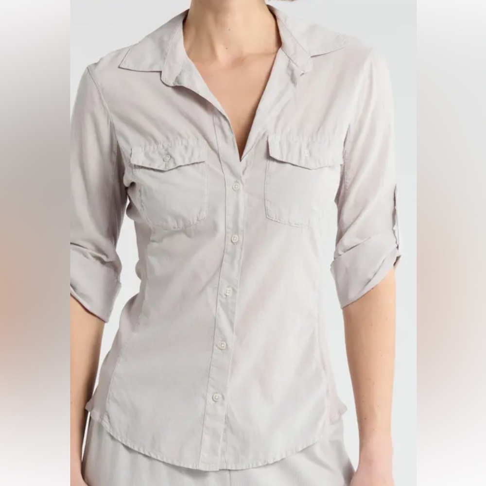 James Perse Light Grey Button-Up Top-3/4 Roll tab Sleeve AU/1 US/S NWT Offers OK